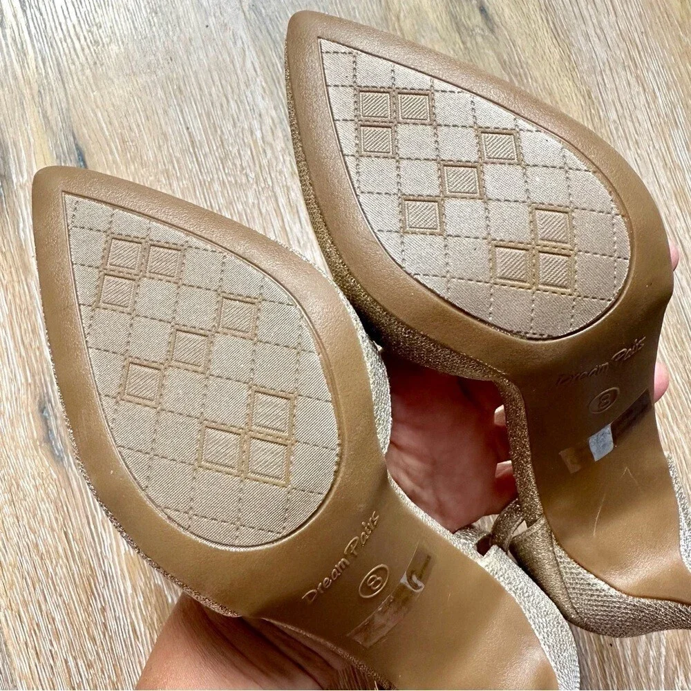 NWT Dream Pairs Gold Pumps Oppointed Lacey Pointed Toe Shoes w/Ankle Strap - 8